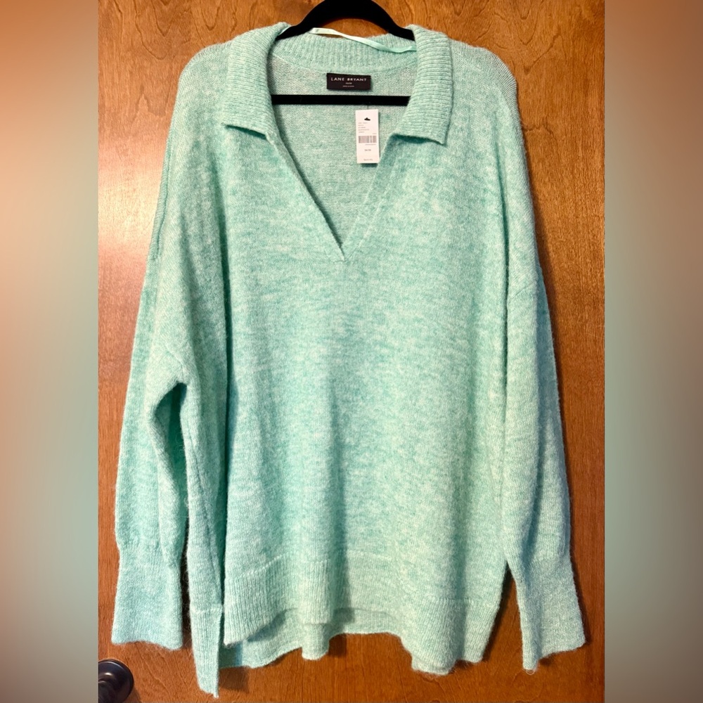 Lane Bryant Mint-Collar V-Neck Pullover Sweater